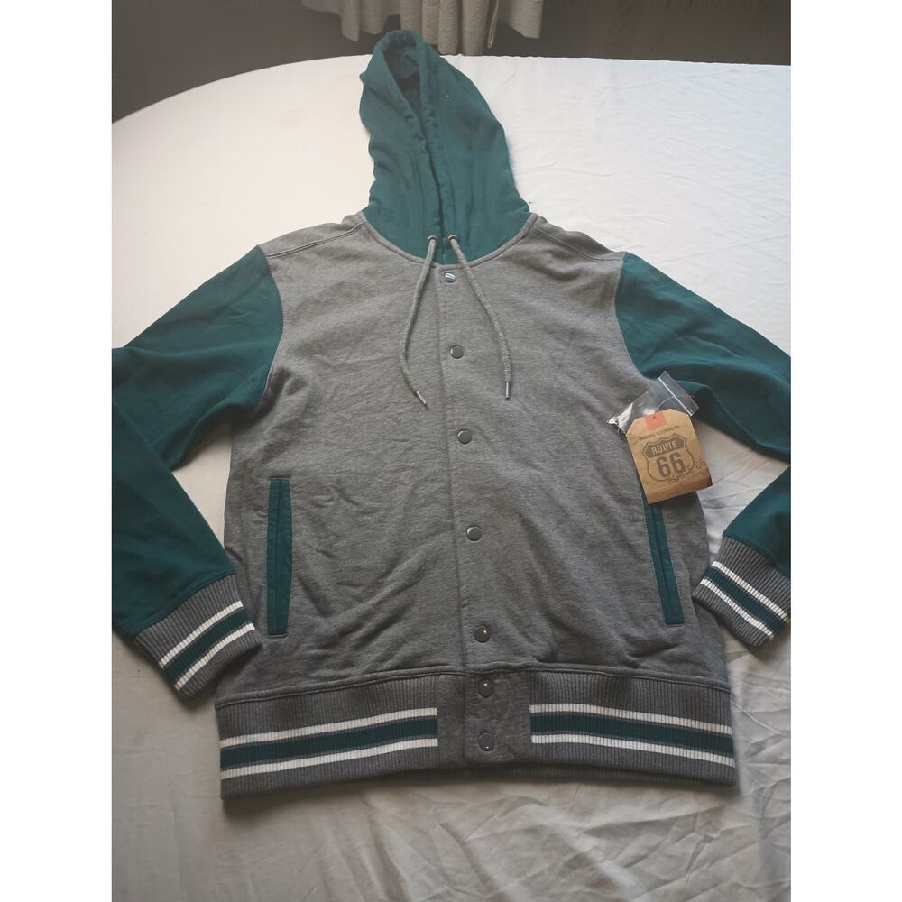 Y2K Vintage Route 66 Button‎ up Varsity Style Hoodie Mens Size Small NWT